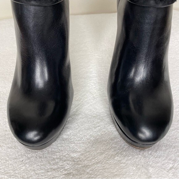 Coach Apple Vin Veg Boots Heels Leather Shearling Cuff High New Black Size 9 - Picture 6 of 16